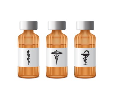 Three bottles of medicine with caduceus symbol clipart