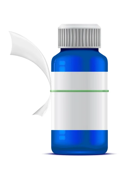 Blå flaska medicin och en bit papper — Stockfoto