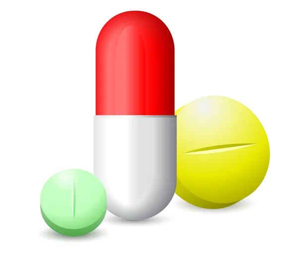 Иконка зеленый, красный белый и желтый таблетки — стоковое фото