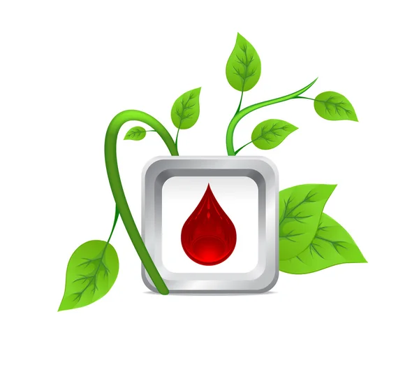 Ícone de gotas de sangue no fundo de uma planta verde — Fotografia de Stock
