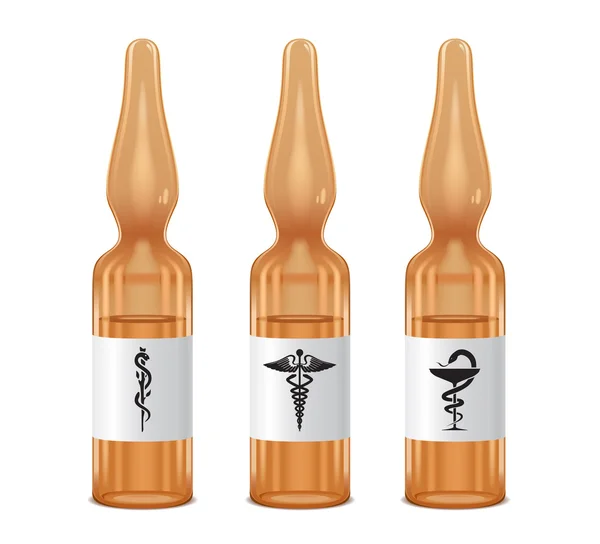 Tre flaskor med medicinska tecken på etiketten — Stockfoto