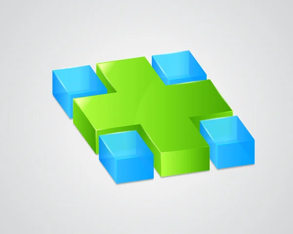 Abstracte web groene Kruis met blauwe vierkantjes aan de zijkanten — Stockfoto