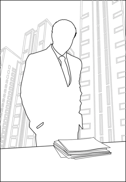 Silhouette l'uomo d'affari che sta in piedi vicino a un tavolo — Foto Stock