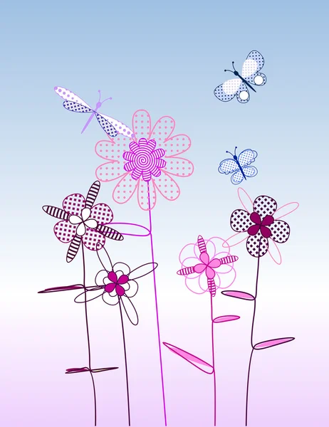 Karten mit einem Strauß Blumen und Schmetterlinge — Stockfoto