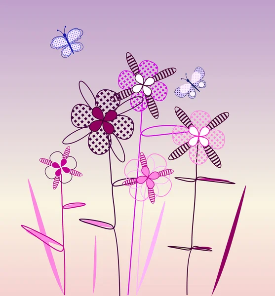Postkarte mit Frühlingsblumen und Schmetterlingen — Stockfoto