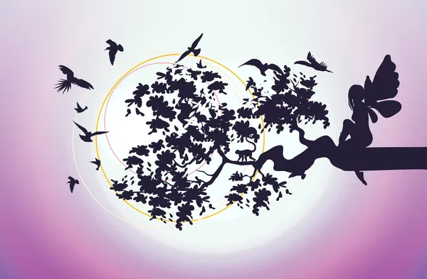 Fantasie fairy zittend op een tak van de boom — Stockfoto