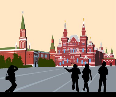 Tourists walk on Red Square clipart