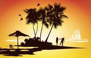 Married couple on their honeymoon relaxing on a tropical island clipart