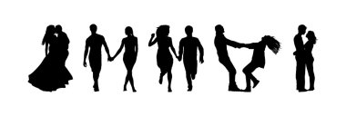 Silhouettes of couples in love clipart