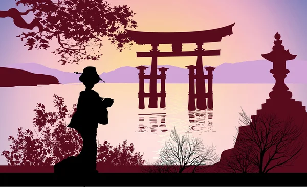 Geisha und Mount Fuji — Stockfoto