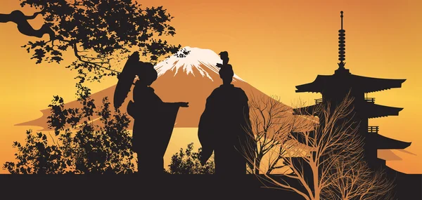 Geisha and Pagoda — Stock Photo, Image