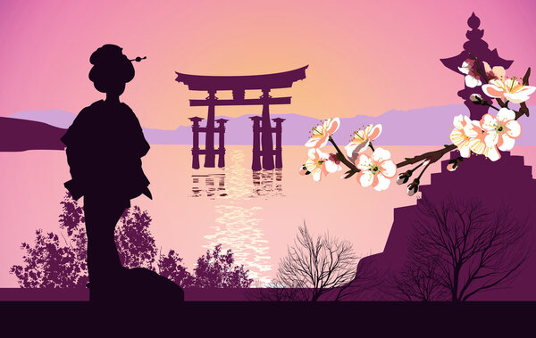 Geisha mountains in the background and the Japanese gate