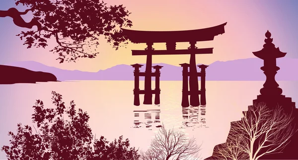 Japanese gates mountains and trees — Stock Photo, Image