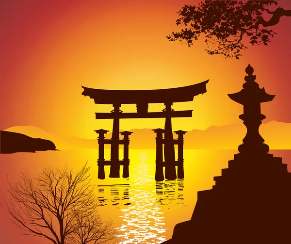 Lake with Torii Gate — Stock Photo, Image