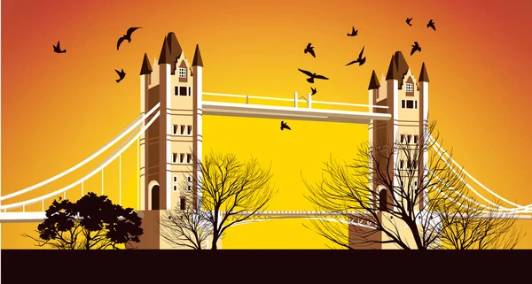 Ponte britânica velha com pássaros ao redor — Fotografia de Stock