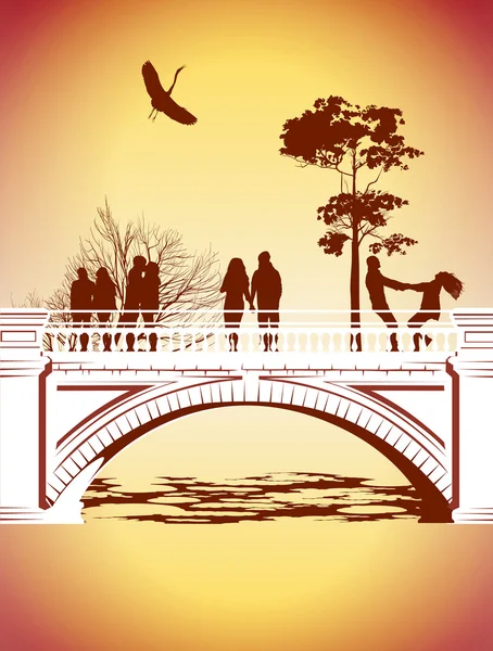 公園の橋の上で楽しんでください。 — ストック写真