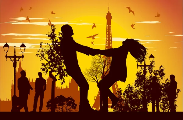 男孩和女孩在巴黎的街头旋流 — 图库照片