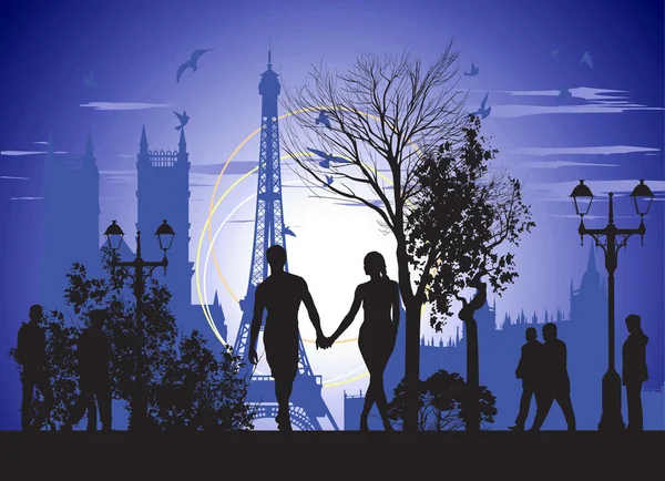 Verliebtes Paar spaziert durch die Straßen von Paris — Stockfoto