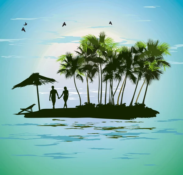 在一个热带岛屿上放松对年轻夫妇 — 图库照片