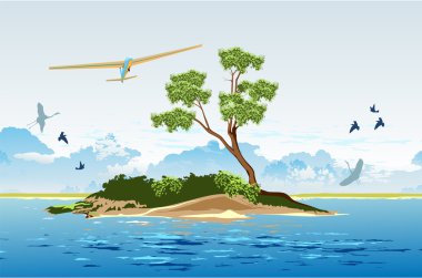 Hang glider over the island clipart