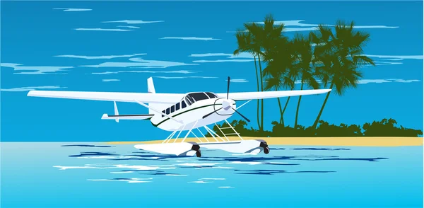 Amphibious aircraft on the waves of the sea — Stock Vector