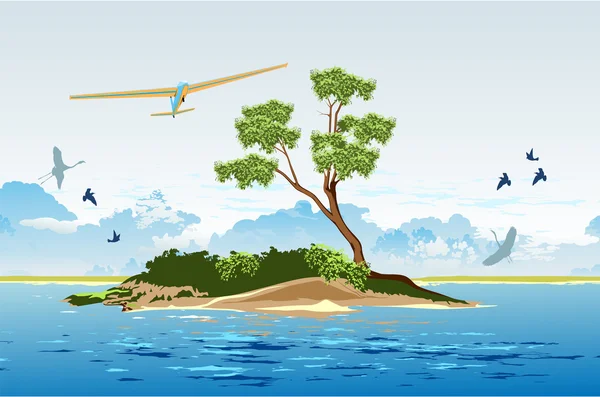 Deltaplane au-dessus de l'île — Image vectorielle