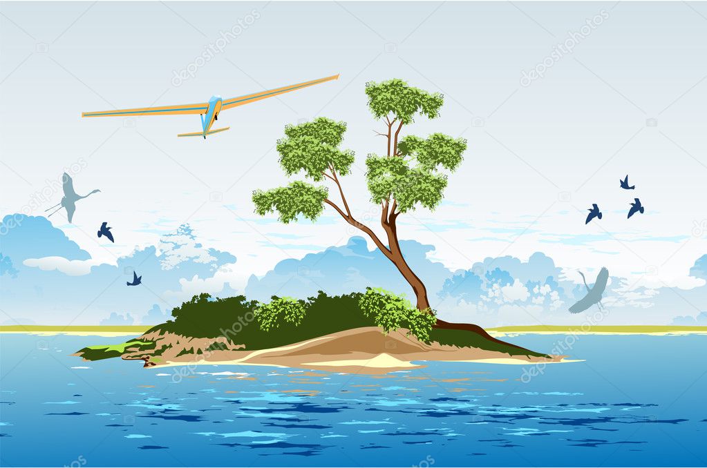 Hang glider over the island