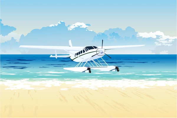 Seaplane on the beach — Stock Vector