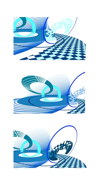 Abstraktní obrázek s tmavě modré a modré kruhy, pruhy & diamanty — Stockový vektor