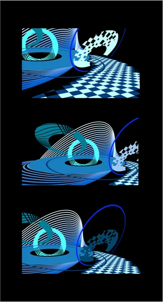 Abstraktes Bild mit blauen Kreisen, Streifen und Diamanten — Stockvektor