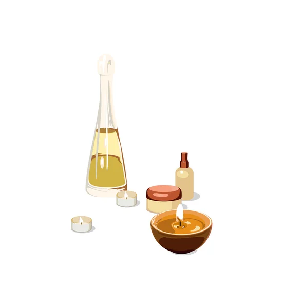 Svíčky, krémy, masážní oleje a lázně — Stockový vektor