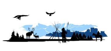 American Indian on the city buildings clipart