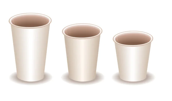 Tres tazas de café en blanco blanco de papel — Stockvector