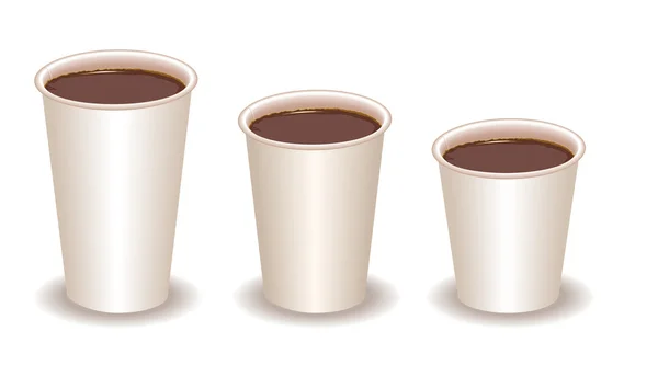 Drei Kaffeetassen aus Papier mit Kakao gefüllt — Stockvektor