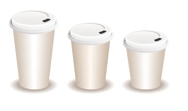 Три паперові чашки кави з пластиковою кришкою — стоковий вектор