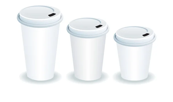 Trois tasses en papier avec couvercles en plastique — Image vectorielle