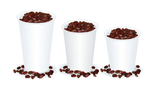 Три бумажные чашки с кофейными зёрнами — стоковый вектор