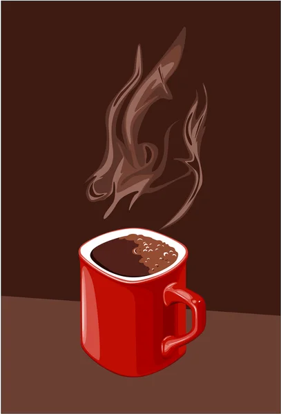 Rode kopje koffie met aroma van oplopende — Stockvector