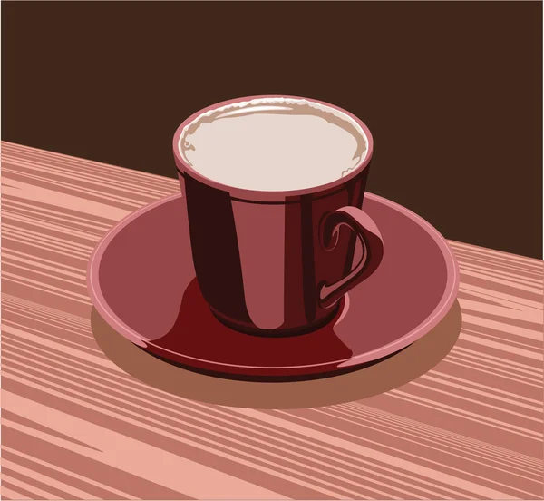 La tazza scarlatta di cacao è sul piattino scarlatto — Vettoriale Stock