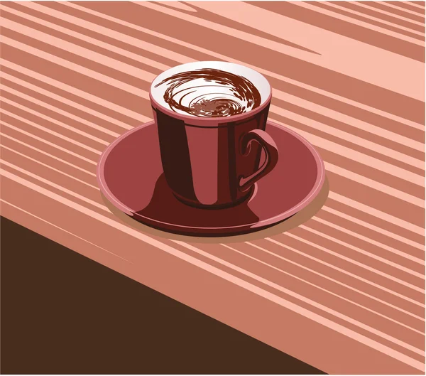 Dieprode kopje koffie is op de dieprode schotel — Stockvector