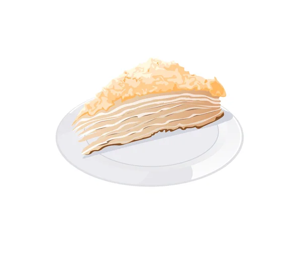 Un pedazo de pastel en un plato sobre un fondo blanco — Archivo Imágenes Vectoriales