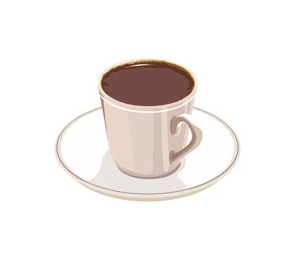 Xícara de café em um pires branco em um fundo branco —  Vetores de Stock