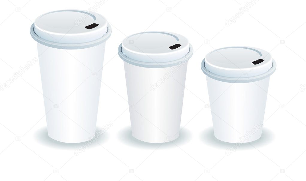 Three paper cups with plastic lids