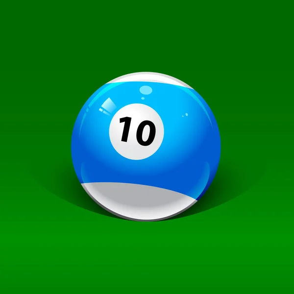 Bola de billar azul y blanco número diez sobre un fondo verde — Archivo Imágenes Vectoriales