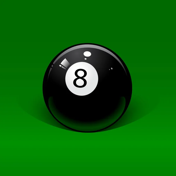 Black billiard ball number eight on a green background — Stock Vector