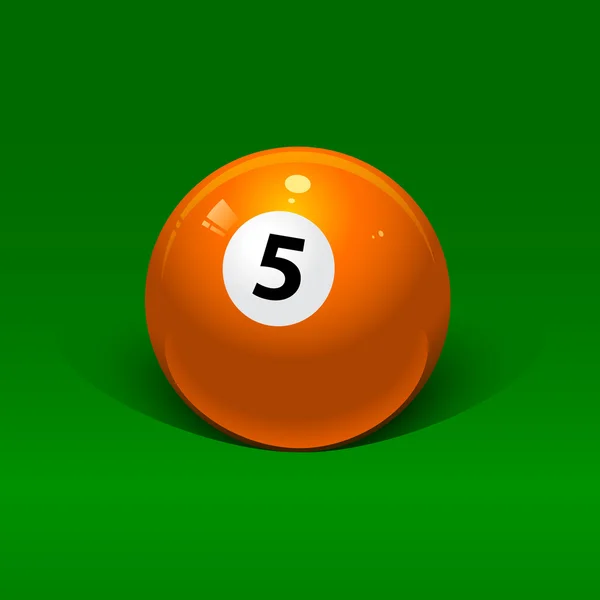 Orange Billardkugel Nummer fünf auf grünem Hintergrund — Stockvektor