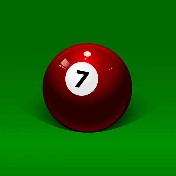 Burgundy billiard ball number seven on a green background — Stock Vector