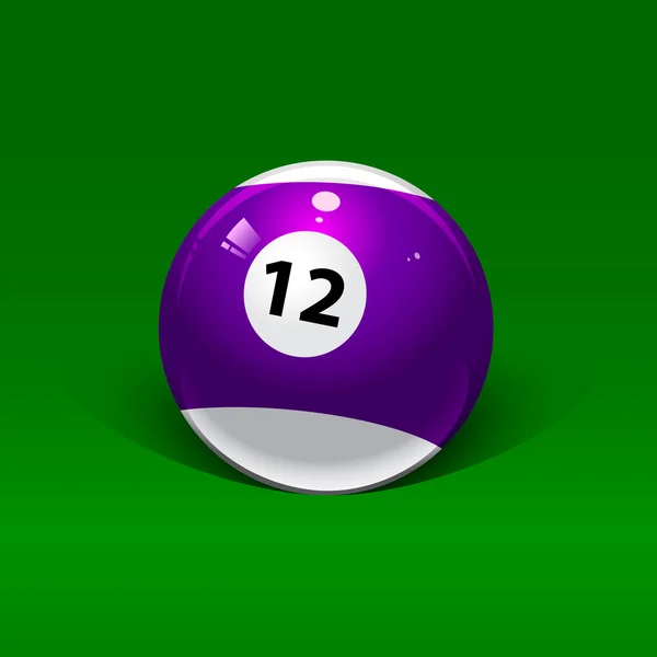 Purple and white billiard ball number twelve on a green backgrou — Stock Vector