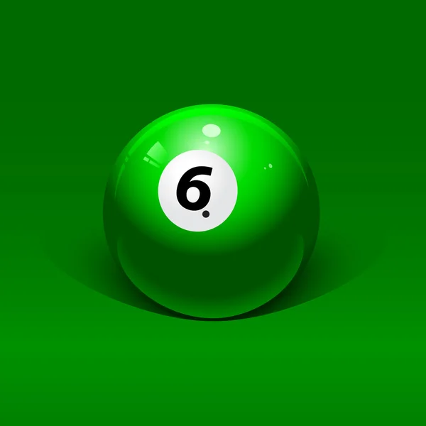 Green billiard ball number six on a green background — Stock Vector