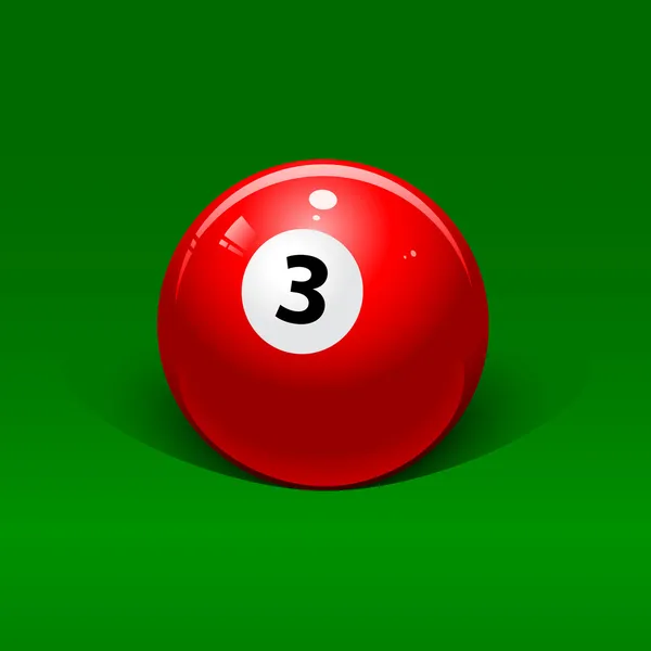 緑の背景に赤のビリヤード ボール数 3 — ストックベクタ